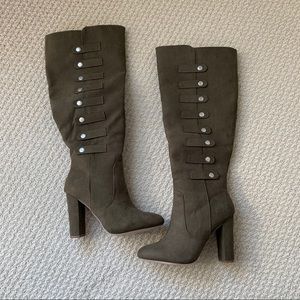 Army Green Suede Knee High Boots